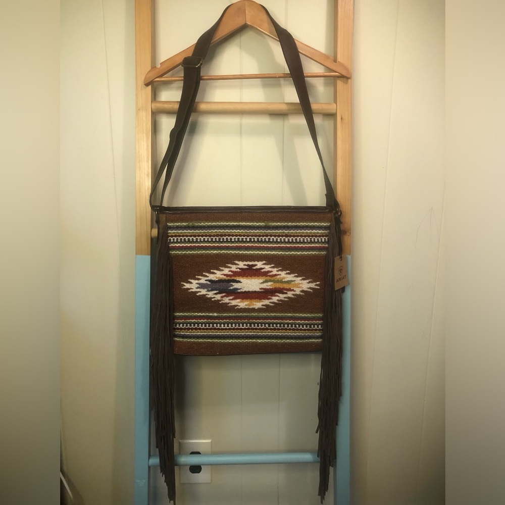 Ariat Brown Southwestern Fringe Crossbody Concealed Weapon Purse Bag - Picture 3 of 16